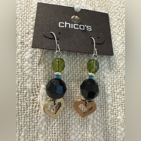 Chico's Jewelry - 0263-Chico's Green and Black Beaded Heart Earrings